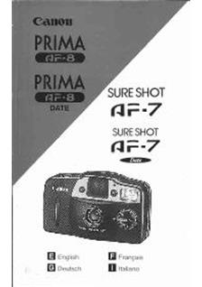 Canon SureShot AF 7 manual. Camera Instructions.